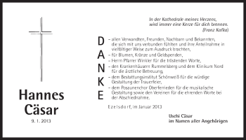 Traueranzeige von Hannes Cäsar von Der Bote
