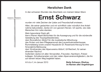 Traueranzeige von Ernst Schwarz von Der Bote