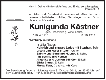 Traueranzeige von Kunigunda Kästner von Der Bote