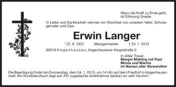 Traueranzeige von Erwin Langer von Der Bote