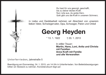 Traueranzeige von Georg Heyden von Der Bote
