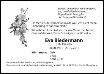 Traueranzeige von Eva Biedermann von Der Bote
