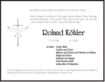 Traueranzeige von Roland Köhler von Der Bote