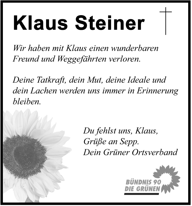  Traueranzeige für Klaus Steiner vom 28.04.2012 aus Der Bote
