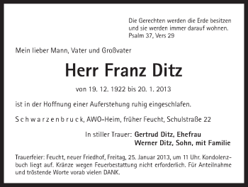 Traueranzeige von Franz Ditz von Der Bote