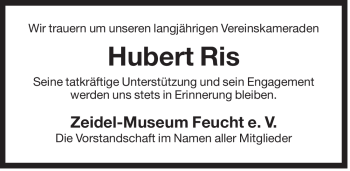 Traueranzeige von Hubert Ris von Der Bote