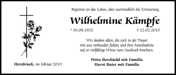 Traueranzeige von Wilhelmine Kämpfe von Hersbrucker Zeitung