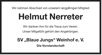 Traueranzeige von Helmut Nerreter von Der Bote