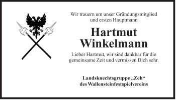 Traueranzeige von Hartmut Winkelmann von Der Bote