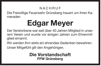 Traueranzeige von Edgar Meyer von Der Bote