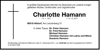 Traueranzeige von Charlotte Hamann von Der Bote
