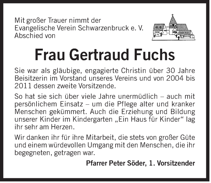  Traueranzeige für Gertraud Fuchs vom 29.11.2012 aus Der Bote