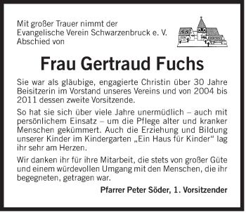 Traueranzeige von Gertraud Fuchs von Der Bote