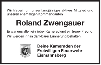 Traueranzeige von Roland Zwengauer von Der Bote