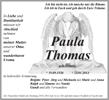 Traueranzeige von Paula Thomas von Der Bote
