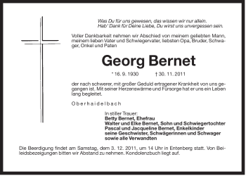 Traueranzeige von Georg Bernet von Der Bote