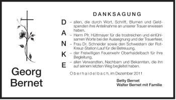 Traueranzeige von Georg Bernet von Der Bote