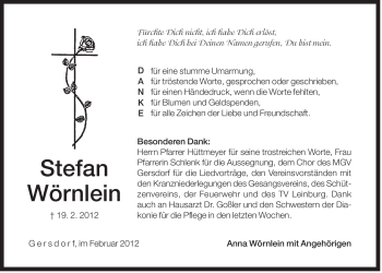 Traueranzeige von Stefan Wörnlein von Der Bote