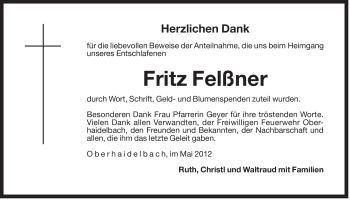 Traueranzeige von Fritz Felßner von Der Bote