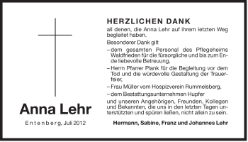 Traueranzeige von Anna Lehr von Der Bote
