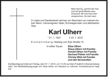 Traueranzeige von Karl Ulherr von Der Bote
