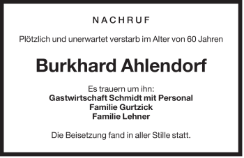 Traueranzeige von Burkhard Ahlendorf von Der Bote