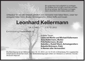 Traueranzeige von Leonhard Kellermann von Der Bote