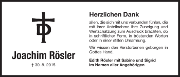 Traueranzeige von Joachim Rösler von Der Bote
