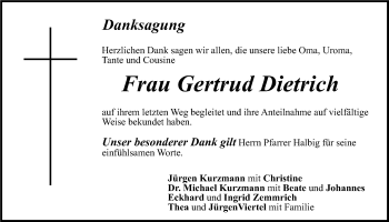 Traueranzeige von Gertrud Dietrich von Der Bote