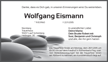 Traueranzeige von Wolfgang Eismann von Pegnitz-Zeitung