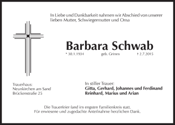 Traueranzeige von Barbara Schwab von Pegnitz-Zeitung