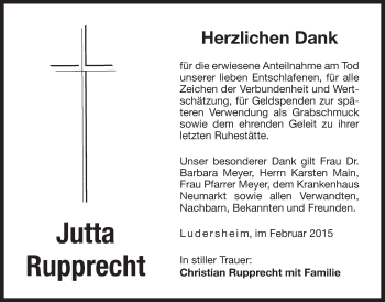 Traueranzeige von Jutta Rupprecht von Der Bote