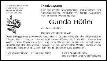 Traueranzeige von Gunda Höfler von Hersbrucker Zeitung