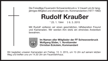 Traueranzeige von Rudolf Kraußer von Der Bote