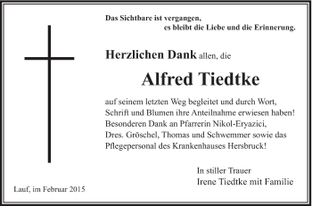 Traueranzeige von Alfred Tiedtke von Hersbrucker Zeitung