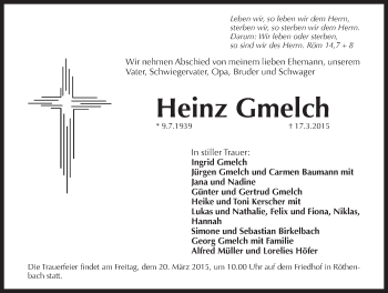 Traueranzeige von Heinz Gmelch von Pegnitz-Zeitung