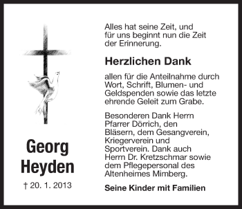 Traueranzeige von Georg Heyden von Der Bote