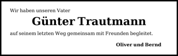 Traueranzeige von Günter Trautmann von Der Bote