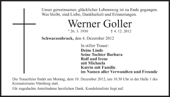 Traueranzeige von Werner Goller von Der Bote