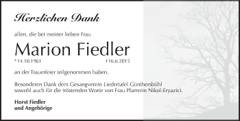 Traueranzeige von Marion Fiedler von Pegnitz-Zeitung