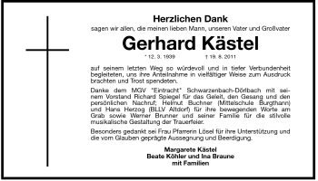 Traueranzeige von Gerhard Kästel von Der Bote