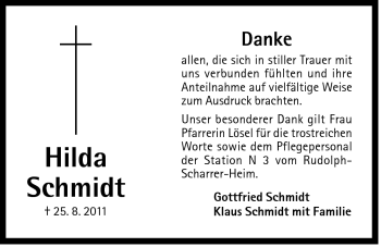 Traueranzeige von Hilda Schmidt von Der Bote