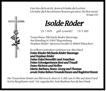 Traueranzeige von Isolde Röder von Der Bote