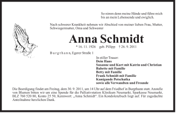 Traueranzeige von Anna Schmidt von Der Bote