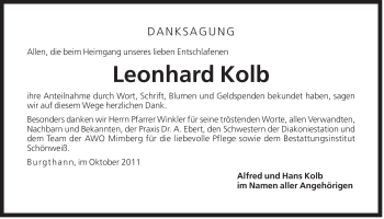 Traueranzeige von Leonhard Kolb von Der Bote