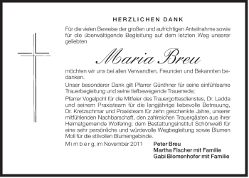 Traueranzeige von Maria Breu von Der Bote