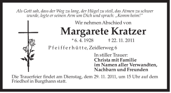 Traueranzeige von Margarete Kratzer von Der Bote