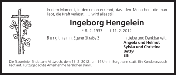 Traueranzeige von Ingeborg Hengelein von Der Bote