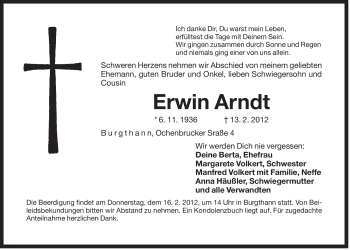 Traueranzeige von Erwin Arndt von Der Bote
