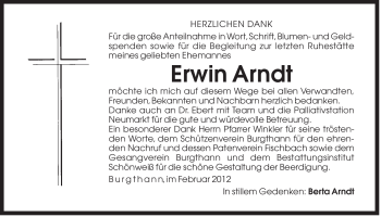Traueranzeige von Erwin Arndt von Der Bote
